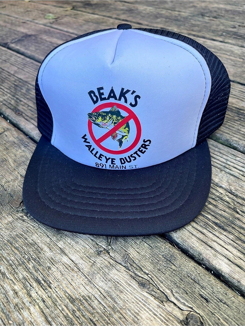 Beak's Walleye Busters Trucker Hat Black & White